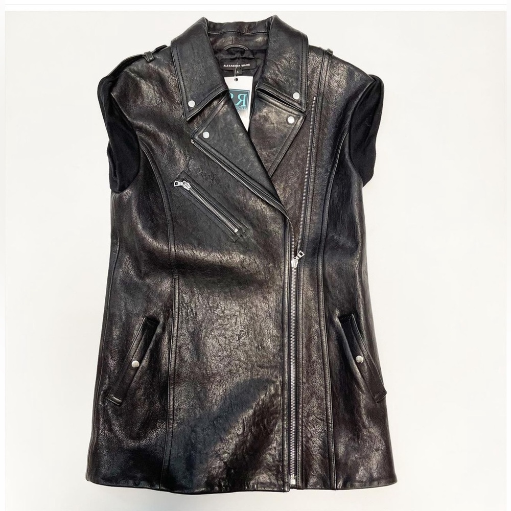 Alexander Wang Leather Moto Vest In Black Sz 4